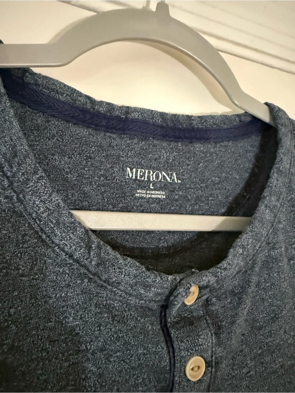 Merona Men's Navy Henley Short Sleeve Shirt - Merona Size Large